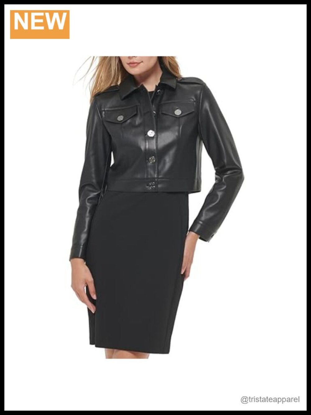 Faux Leather Long Sleeve Cropped Jacket Black